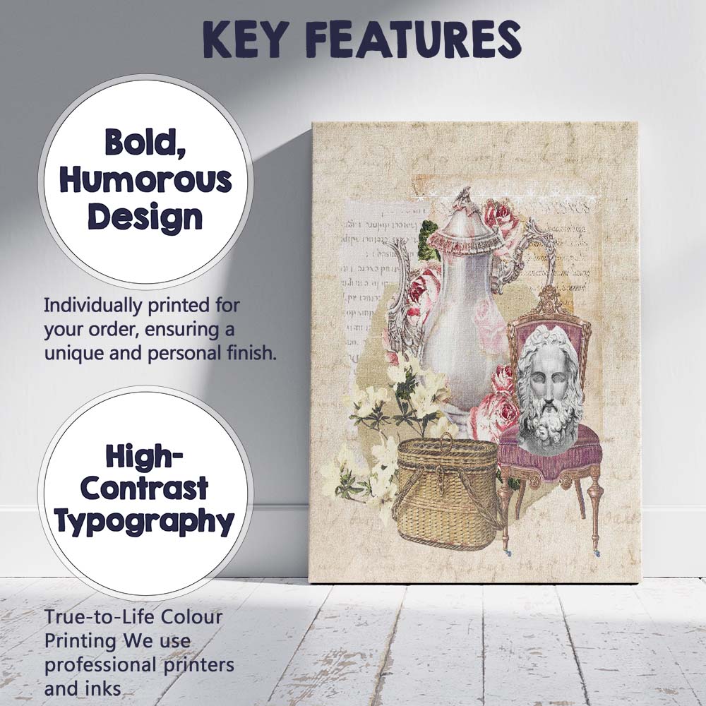 Antique Teapot Statue Floral Collage Canvas Wall Art Print Decor Picture Ready to Hang