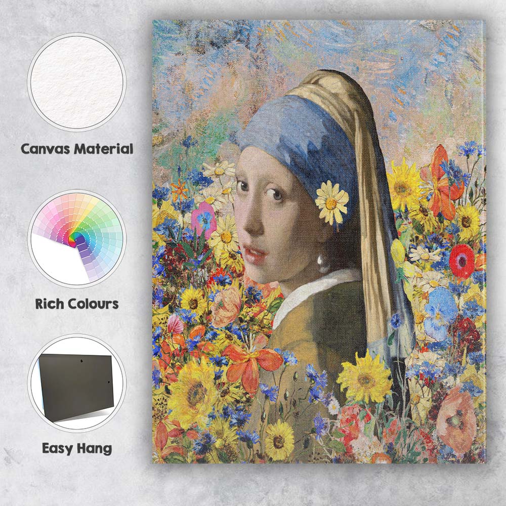 Classic Girl Floral Portrait Canvas Wall Art Print Decor Picture Ready to Hang