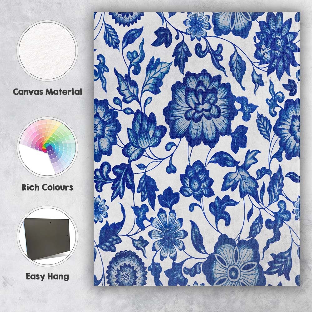 Blue Floral Vine Repeat Canvas Wall Art Print Decor Picture Ready to Hang