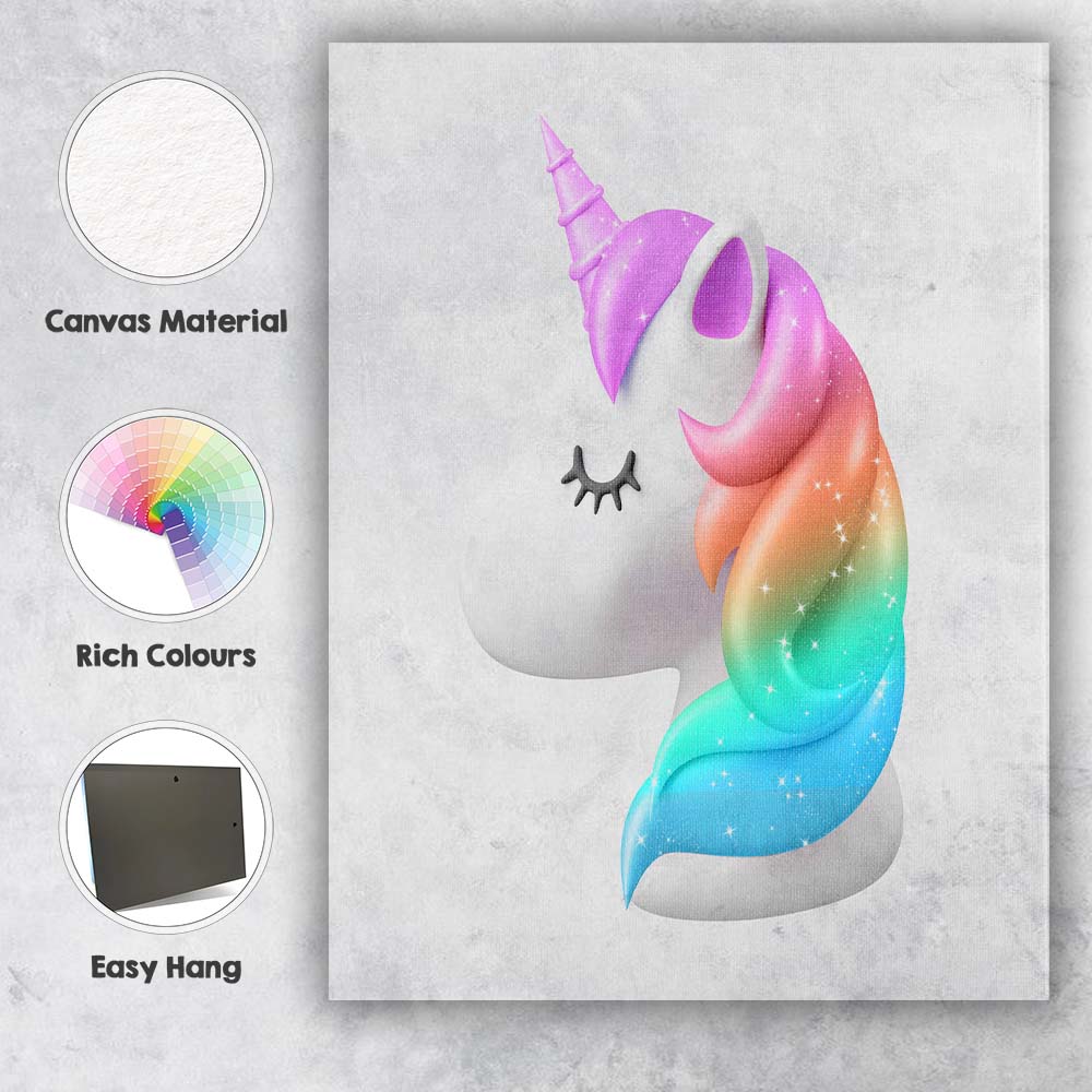 Pastel Rainbow Unicorn Head Canvas Wall Art Print Decor Picture Ready to Hang