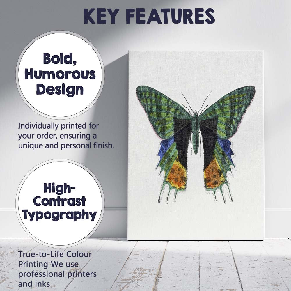 Green Swallowtail Butterfly Botanical Canvas Wall Art Print Decor Picture Ready to Hang