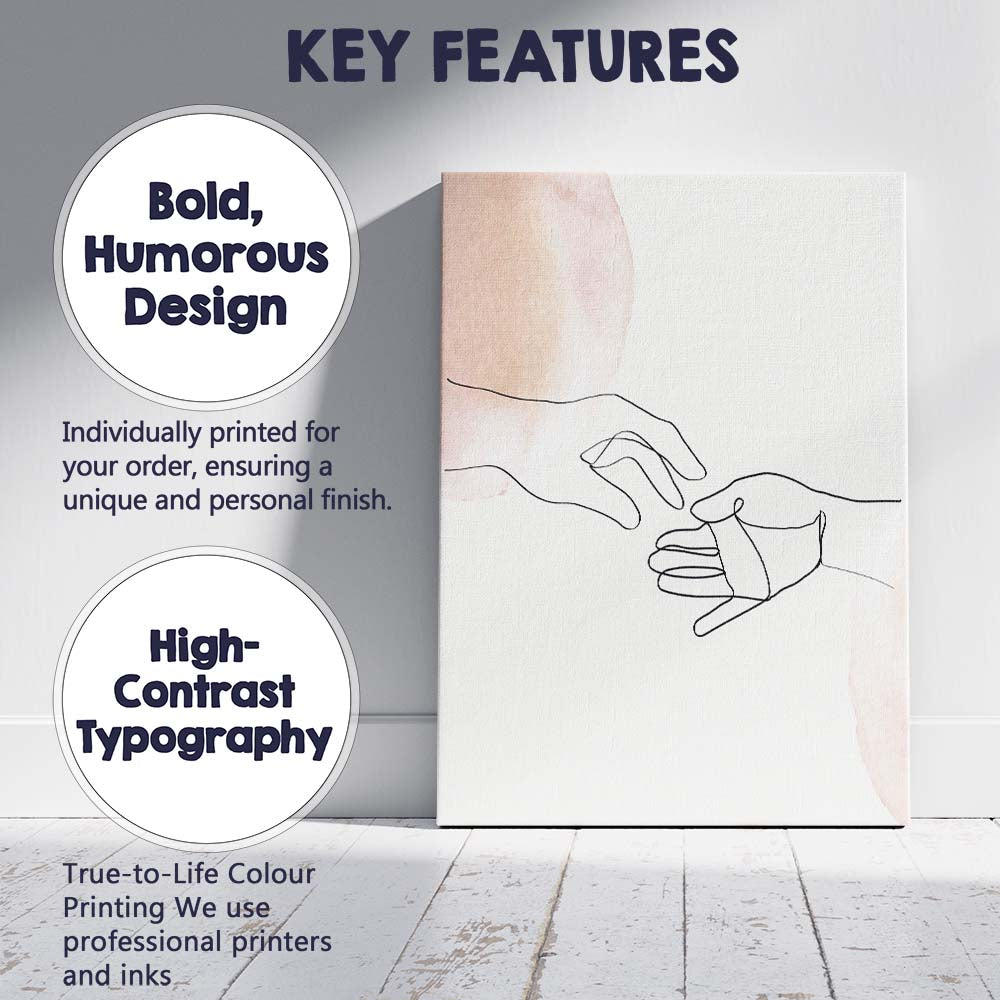 Minimal Line Art Hands Touch Canvas Wall Art Print Decor Picture Ready to Hang