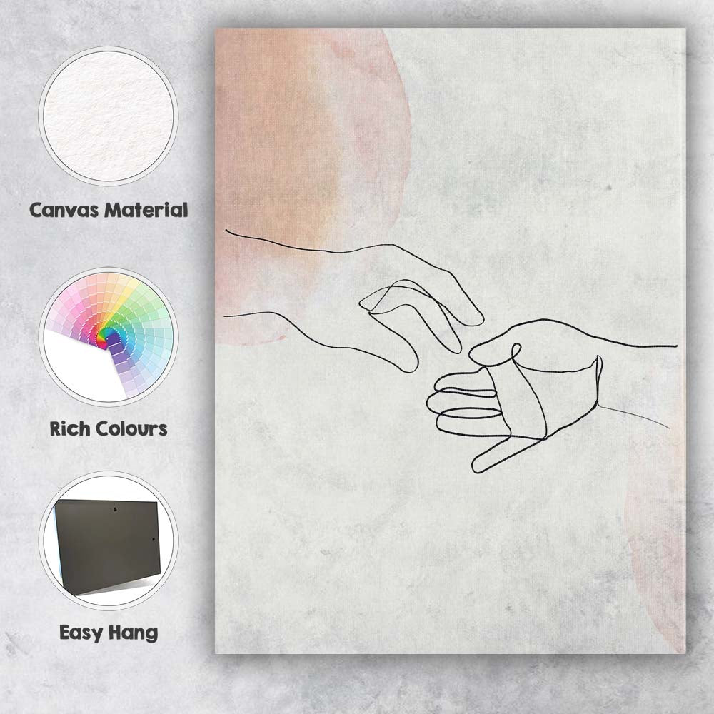 Minimal Line Art Hands Touch Canvas Wall Art Print Decor Picture Ready to Hang