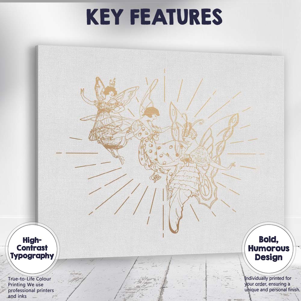 Gold Fairy Line Art Illustration Canvas Wall Art Print Decor Picture Ready to Hang