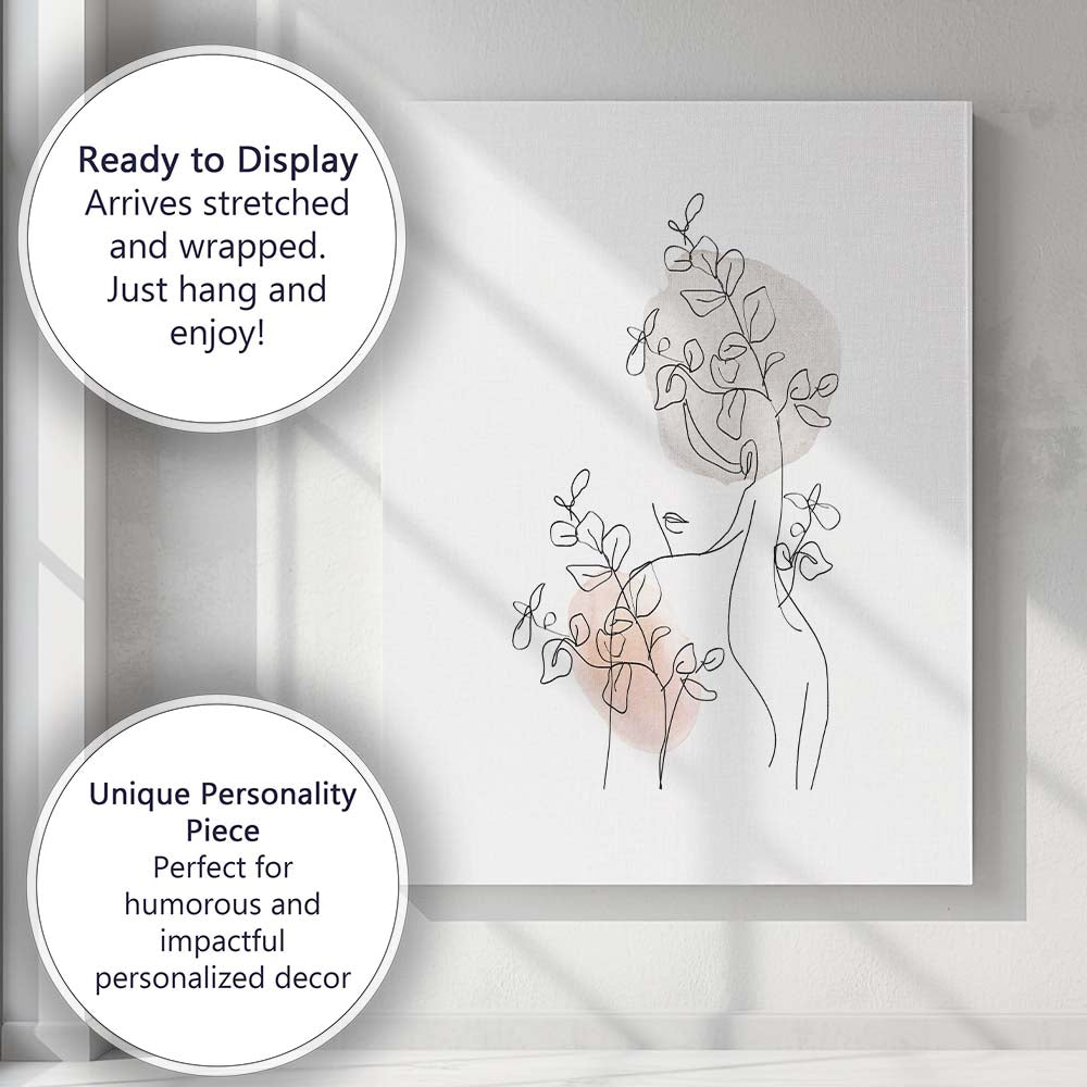Minimal Woman Botanical Line Art Canvas Wall Art Print Decor Picture Ready to Hang