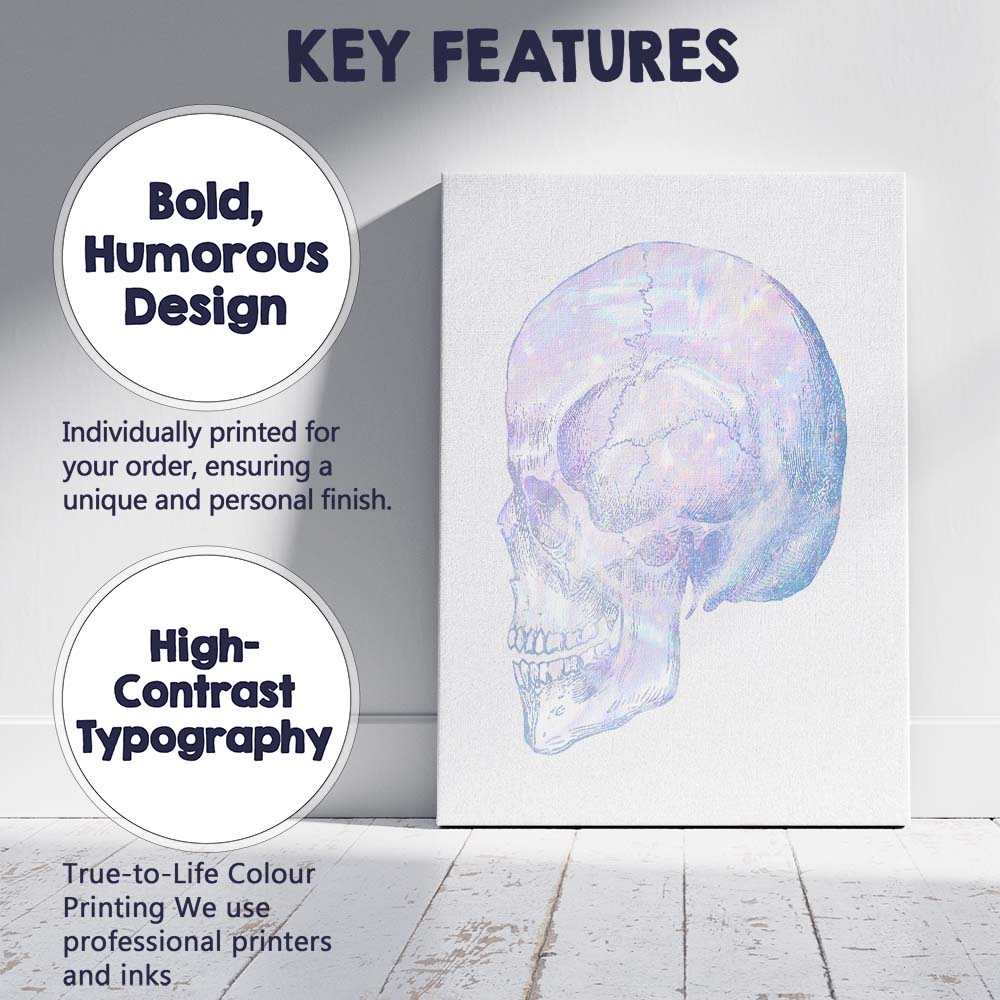 Pastel Iridescent Human Skull Anatomy Canvas Wall Art Print Decor Picture Ready to Hang