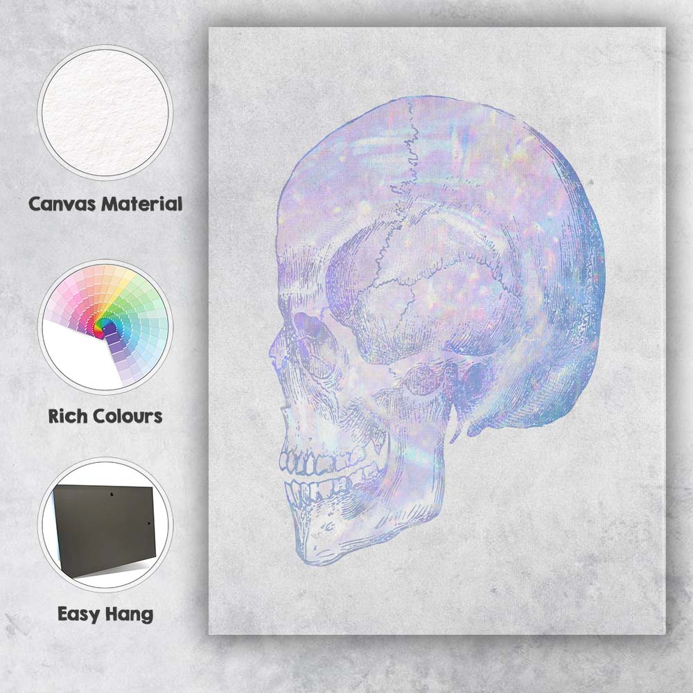 Pastel Iridescent Human Skull Anatomy Canvas Wall Art Print Decor Picture Ready to Hang