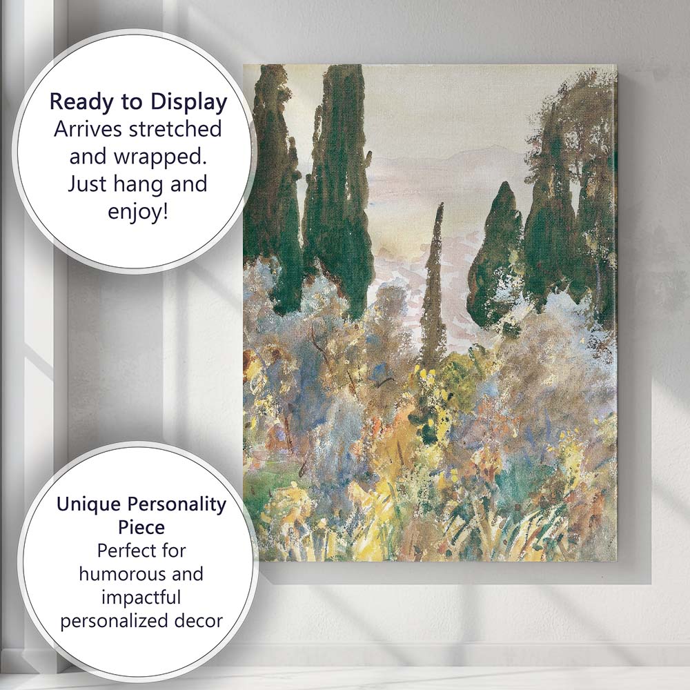 Impressionist Garden Cypress Watercolour Landscape Canvas Wall Art Print Decor Picture Ready to Hang