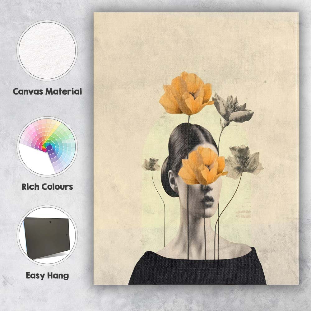 Surreal Yellow Poppy Woman Portrait Canvas Wall Art Print Decor Picture Ready to Hang