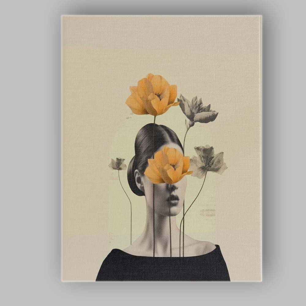 Surreal Yellow Poppy Woman Portrait Canvas Wall Art Print Decor Picture Ready to Hang