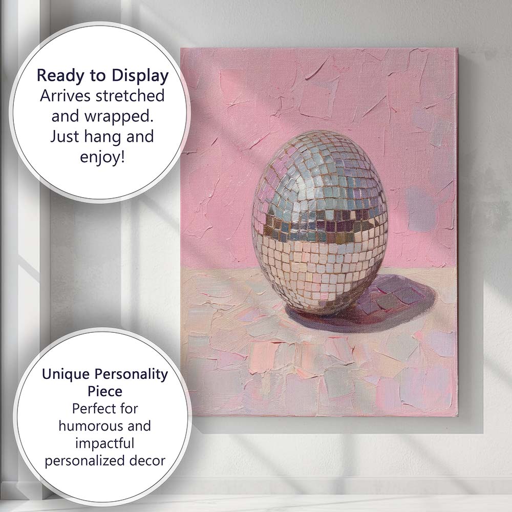 Pink Disco Ball Textured Painting Canvas Wall Art Print Decor Picture Ready to Hang