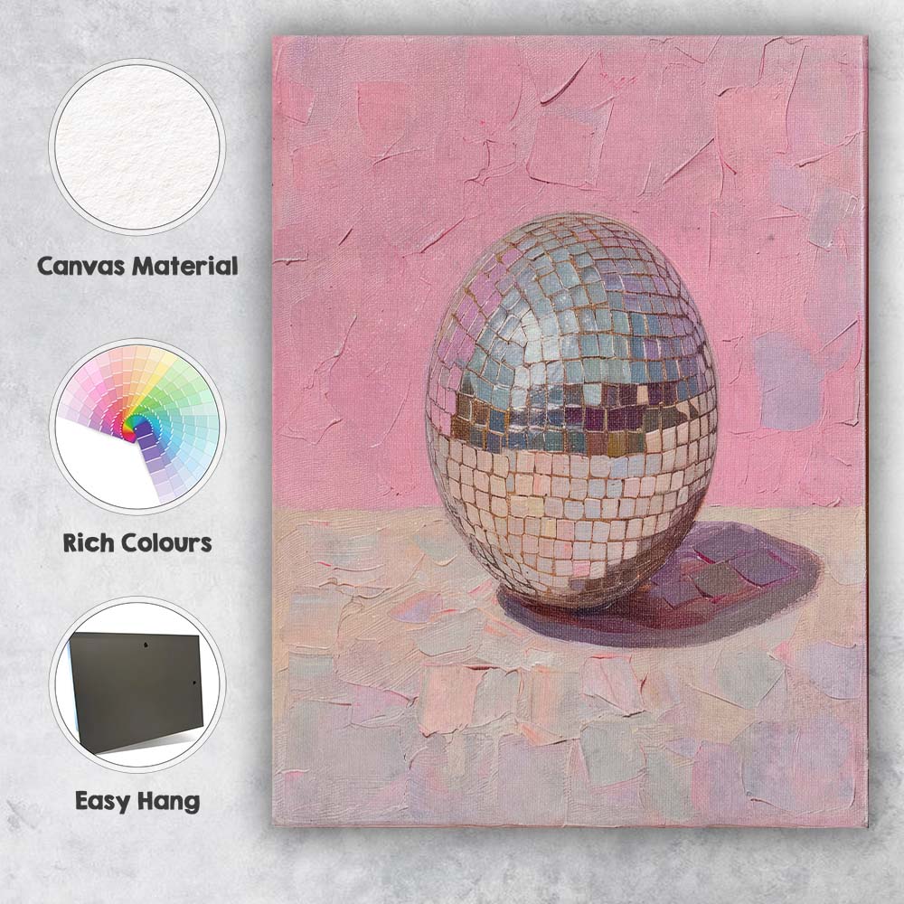 Pink Disco Ball Textured Painting Canvas Wall Art Print Decor Picture Ready to Hang