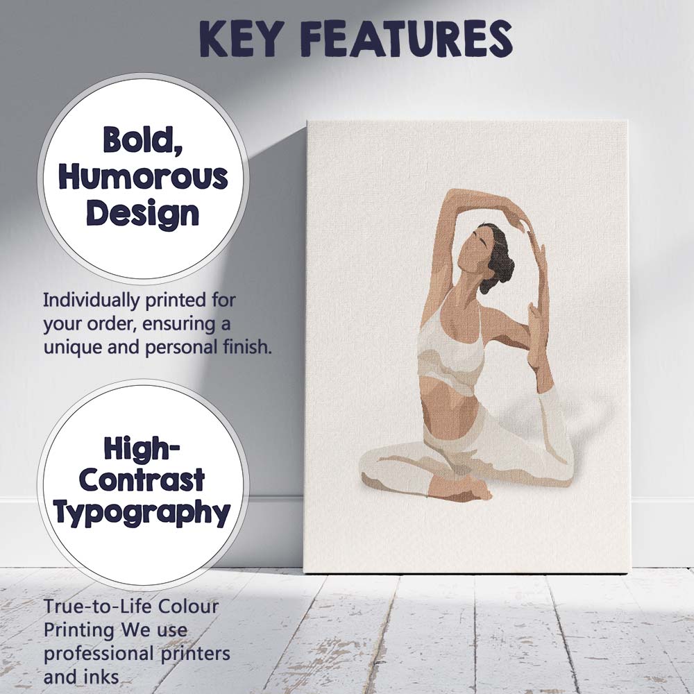Neutral Yoga Woman Stretch Pose Illustration Canvas Wall Art Print Decor Picture Ready to Hang