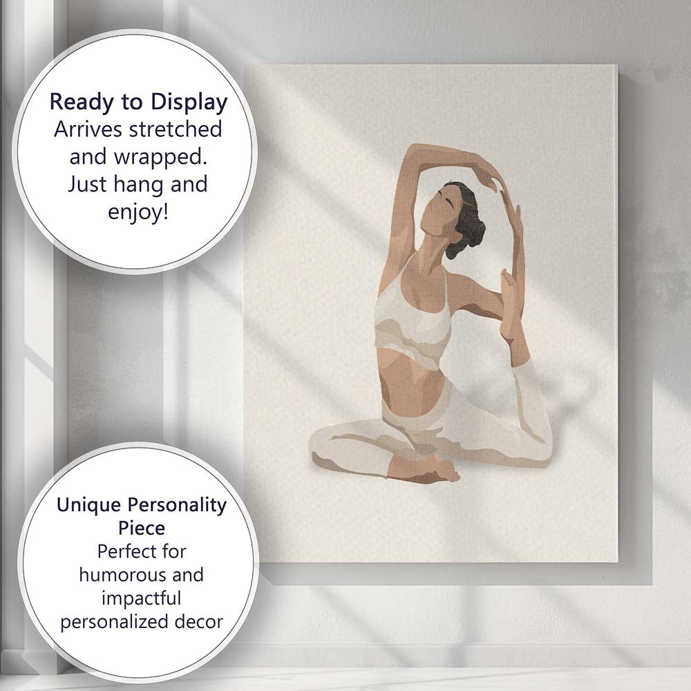 Neutral Yoga Woman Stretch Pose Illustration Canvas Wall Art Print Decor Picture Ready to Hang