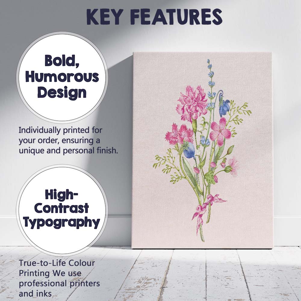 Pink Blue Botanical Wildflower Bouquet Canvas Wall Art Print Decor Picture Ready to Hang