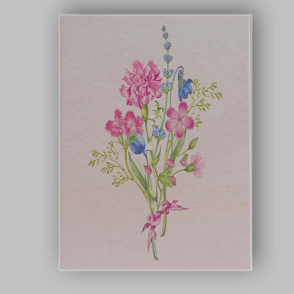 Pink Blue Botanical Wildflower Bouquet Canvas Wall Art Print Decor Picture Ready to Hang