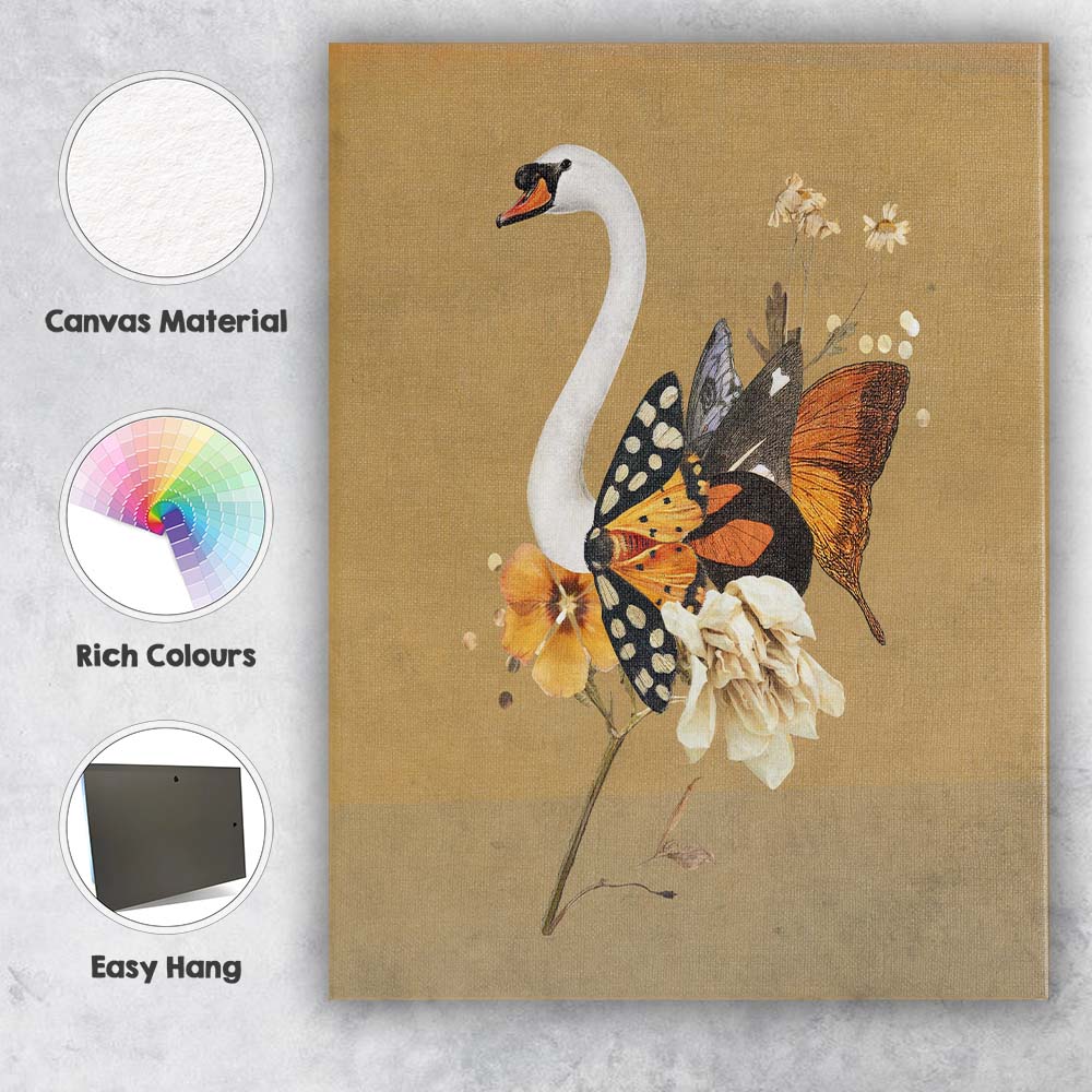 White Swan Butterfly Floral Collage Canvas Wall Art Print Decor Picture Ready to Hang