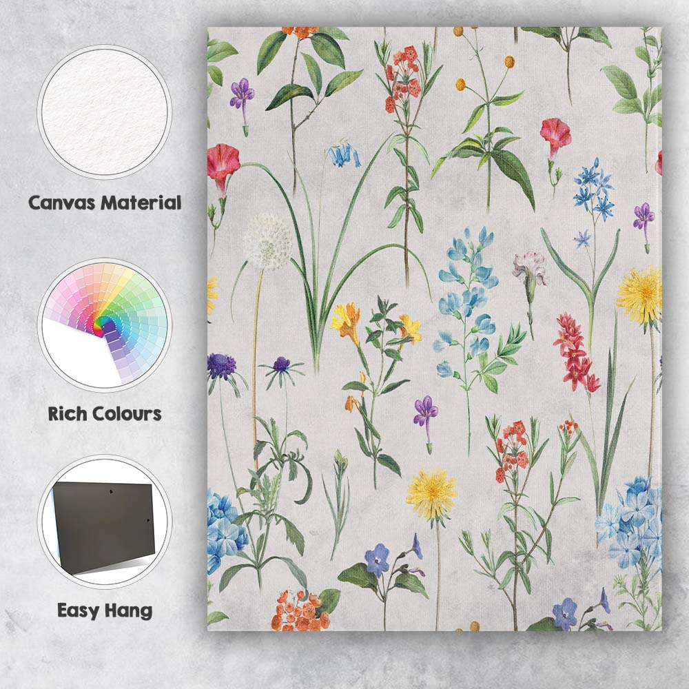 White Ditsy Wildflower Botanical Pattern Canvas Wall Art Print Decor Picture Ready to Hang