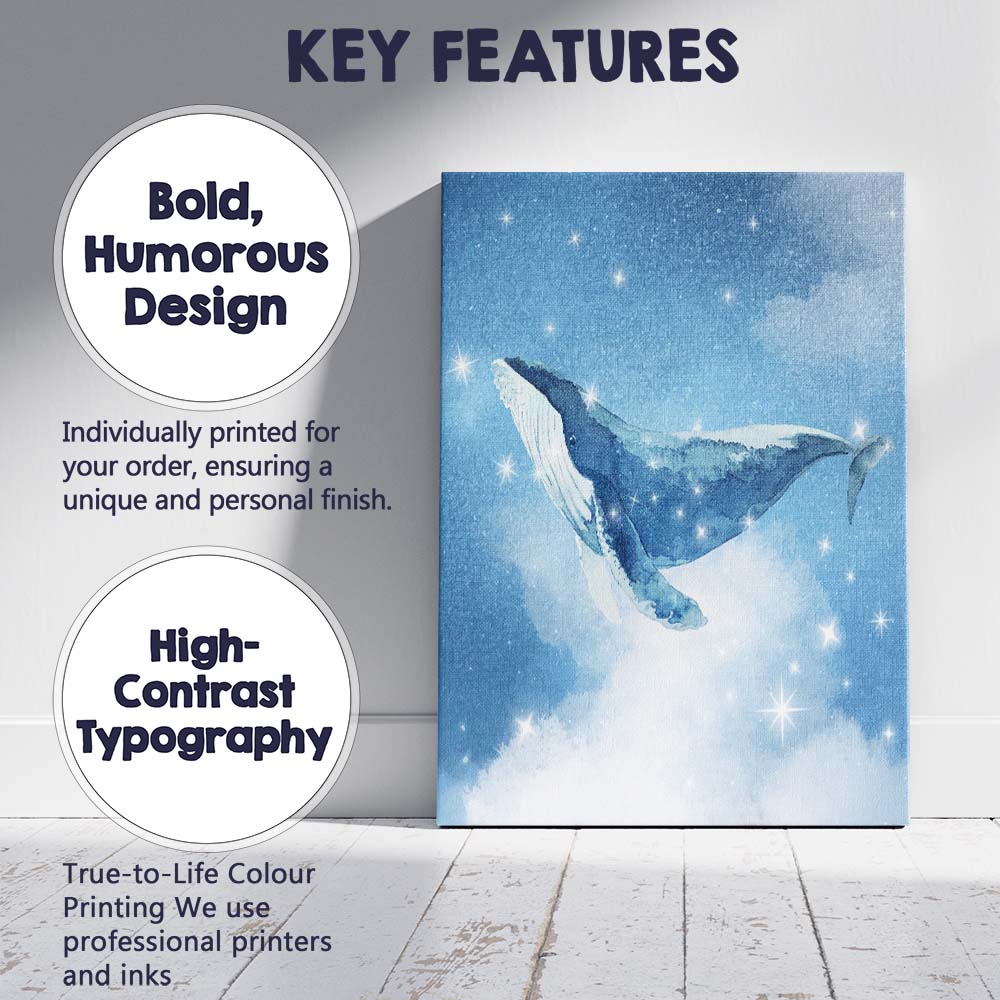 Blue Watercolour Whale Starry Sky Canvas Wall Art Print Decor Picture Ready to Hang