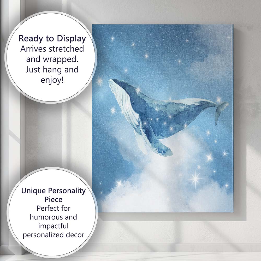 Blue Watercolour Whale Starry Sky Canvas Wall Art Print Decor Picture Ready to Hang