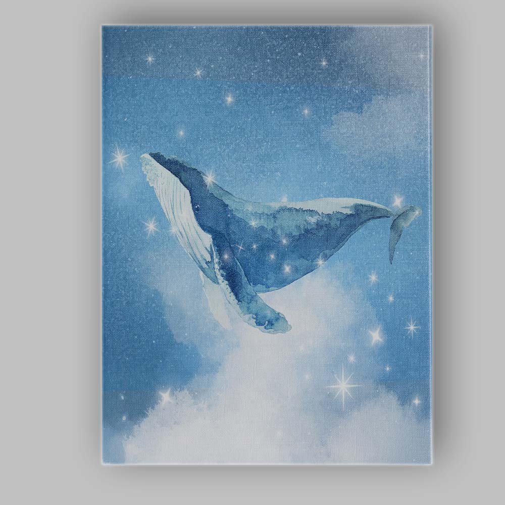 Blue Watercolour Whale Starry Sky Canvas Wall Art Print Decor Picture Ready to Hang