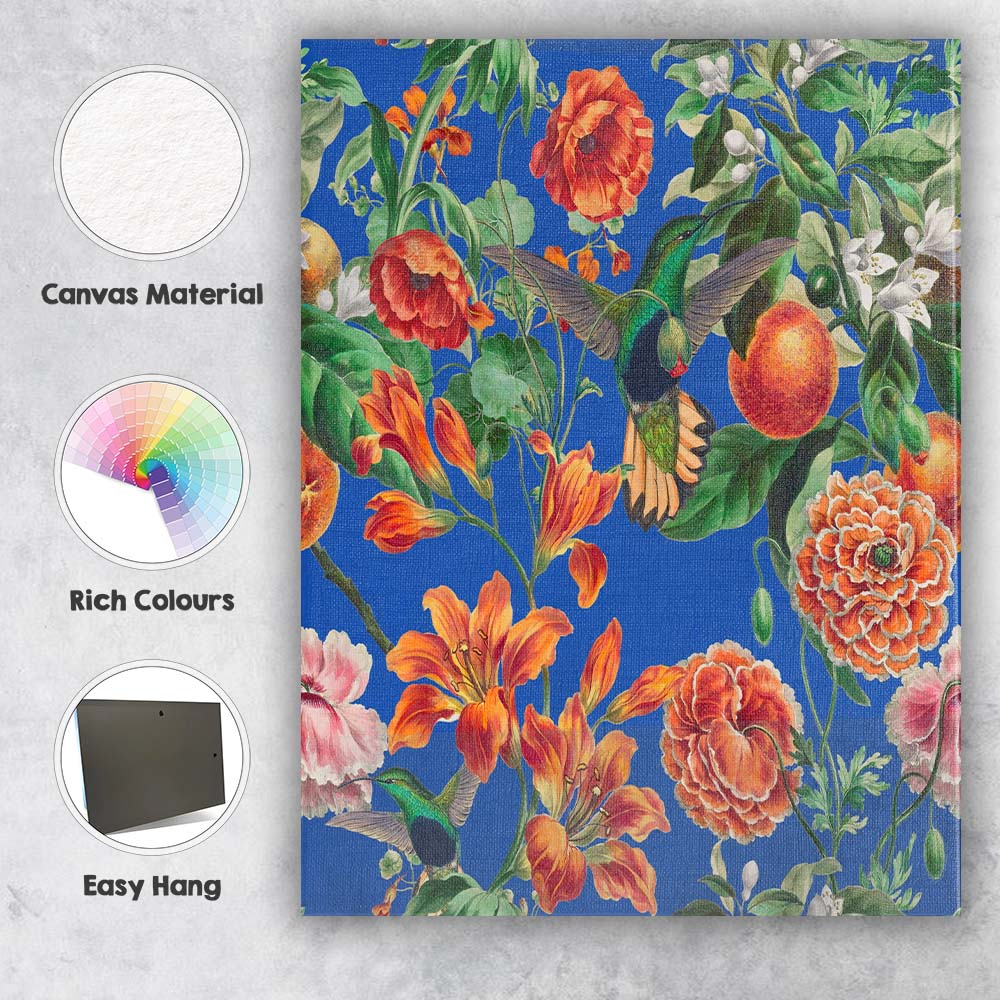 Blue Hummingbird Orange Floral Tropical Canvas Wall Art Print Decor Picture Ready to Hang