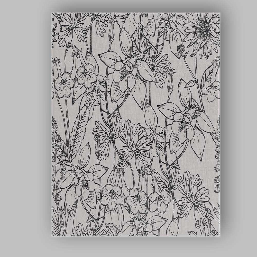 Dense Black Wildflower Line Art Pattern Canvas Wall Art Print Decor Picture Ready to Hang