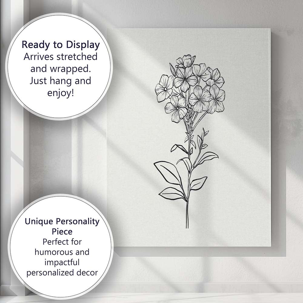 Black Line Wildflower Stem Drawing Canvas Wall Art Print Decor Picture Ready to Hang