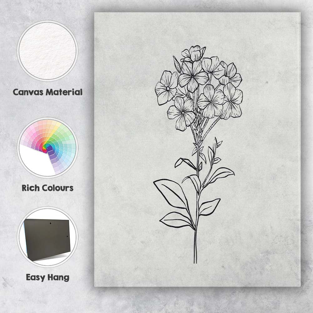 Black Line Wildflower Stem Drawing Canvas Wall Art Print Decor Picture Ready to Hang