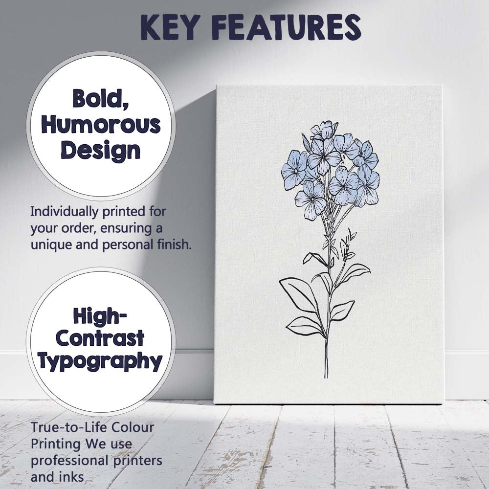 Blue Line Wildflower Stem Drawing Canvas Wall Art Print Decor Picture Ready to Hang