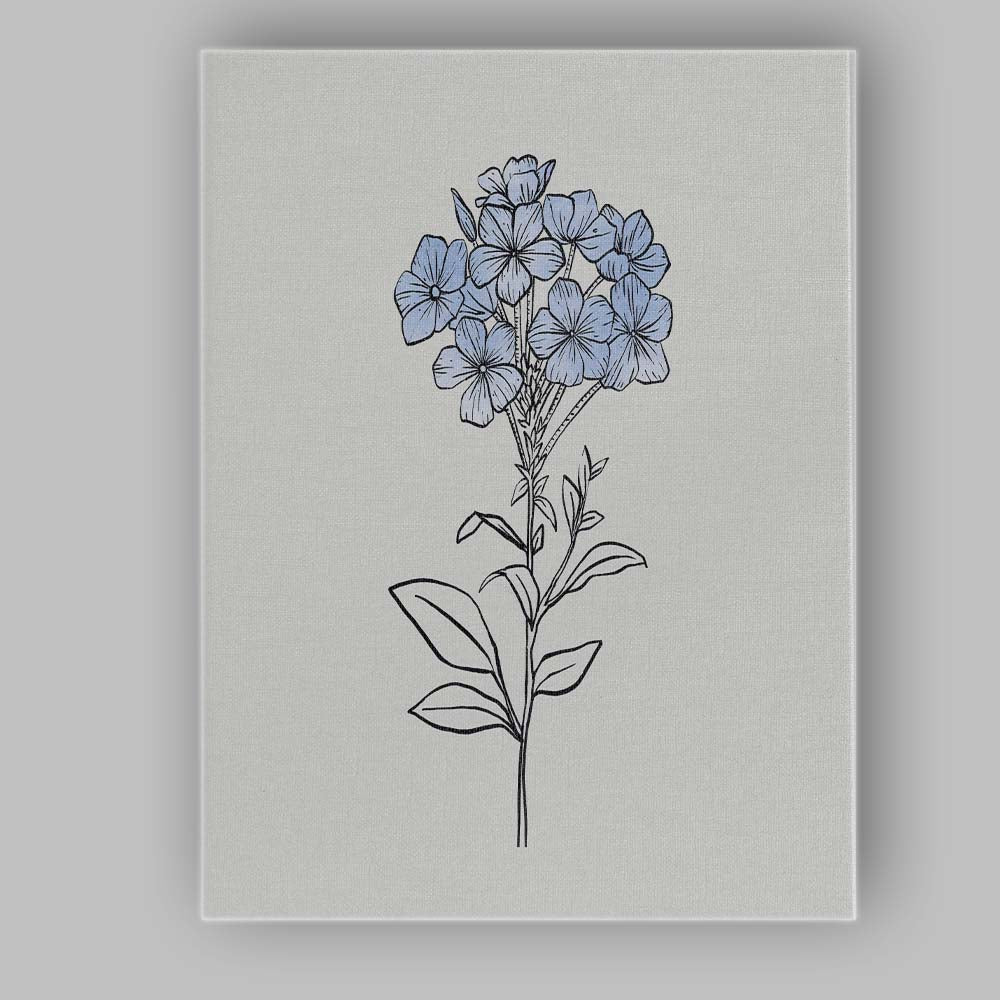 Blue Line Wildflower Stem Drawing Canvas Wall Art Print Decor Picture Ready to Hang