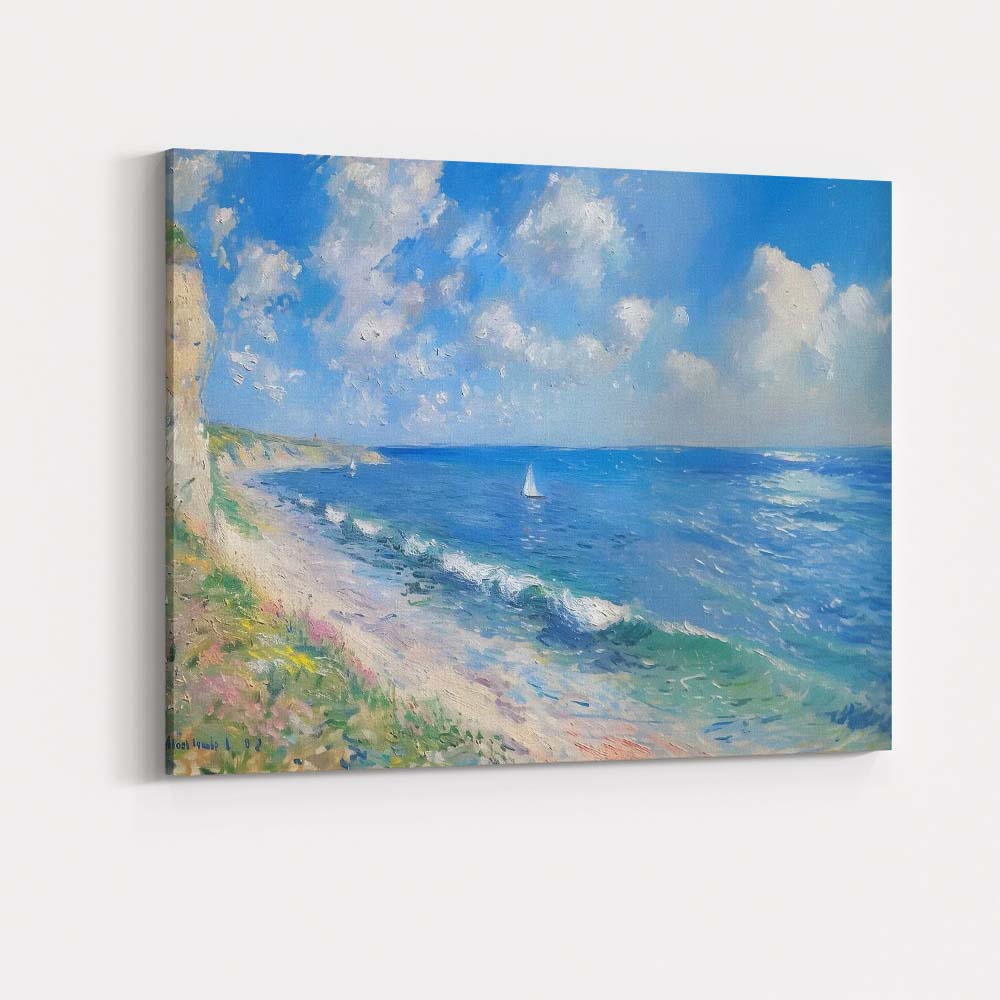 Impressionist Coastal Cliffs Blue Sea Sailboat Summer Seascape Canvas Wall Art Print Decor Picture Ready to Hang