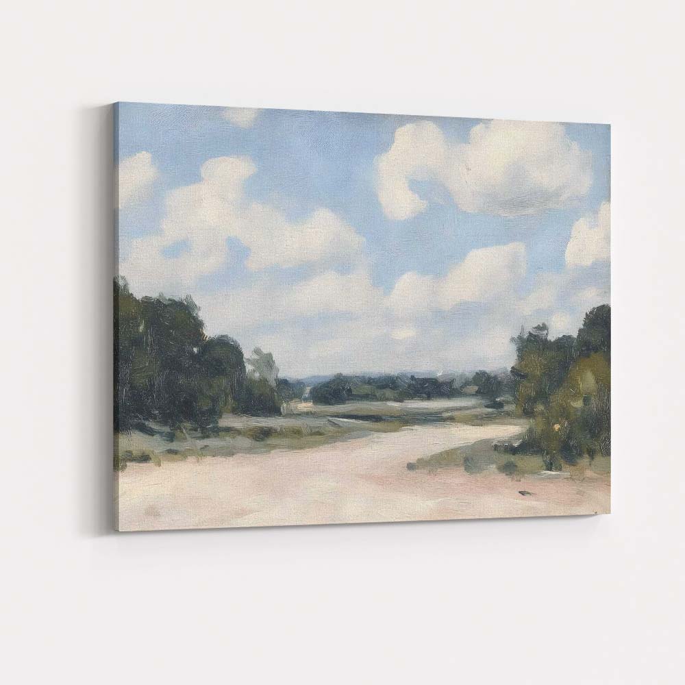 Soft Impressionist River Meadow Blue Sky Country Landscape Canvas Wall Art Print Decor Picture Ready to Hang