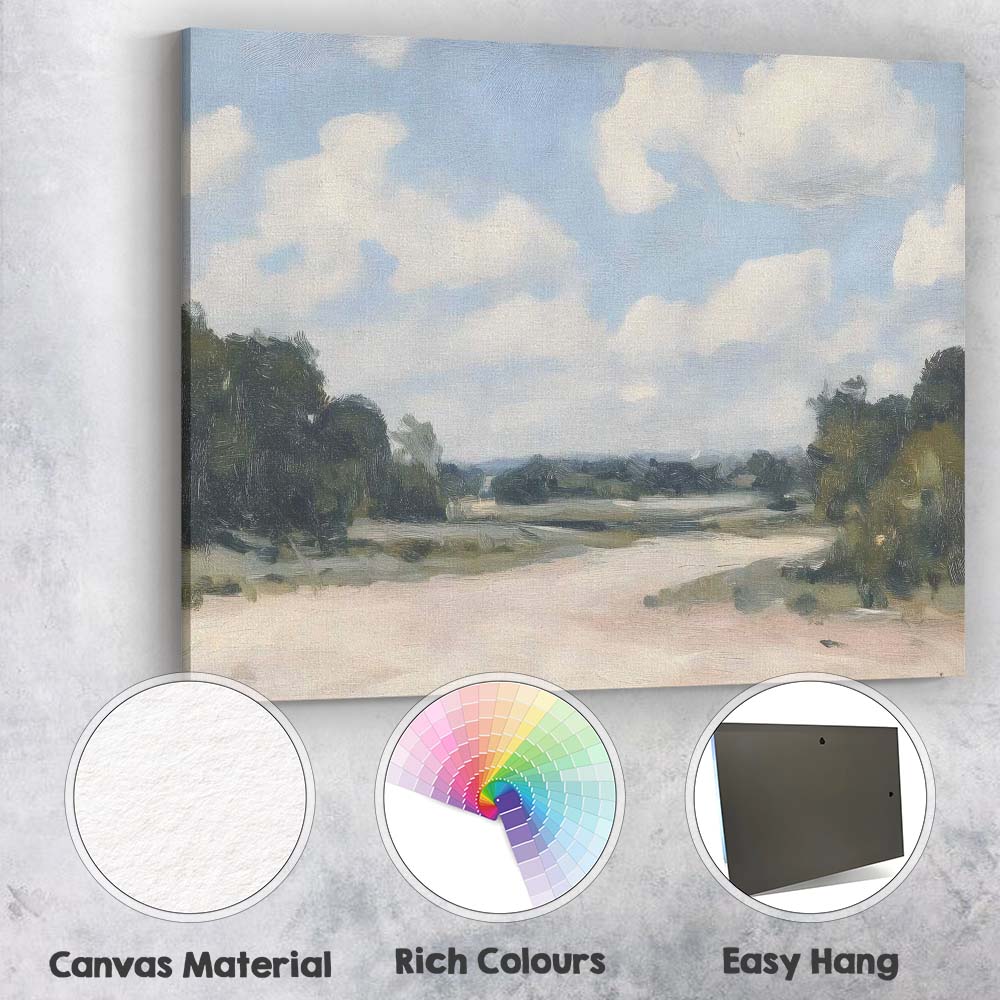 Soft Impressionist River Meadow Blue Sky Country Landscape Canvas Wall Art Print Decor Picture Ready to Hang