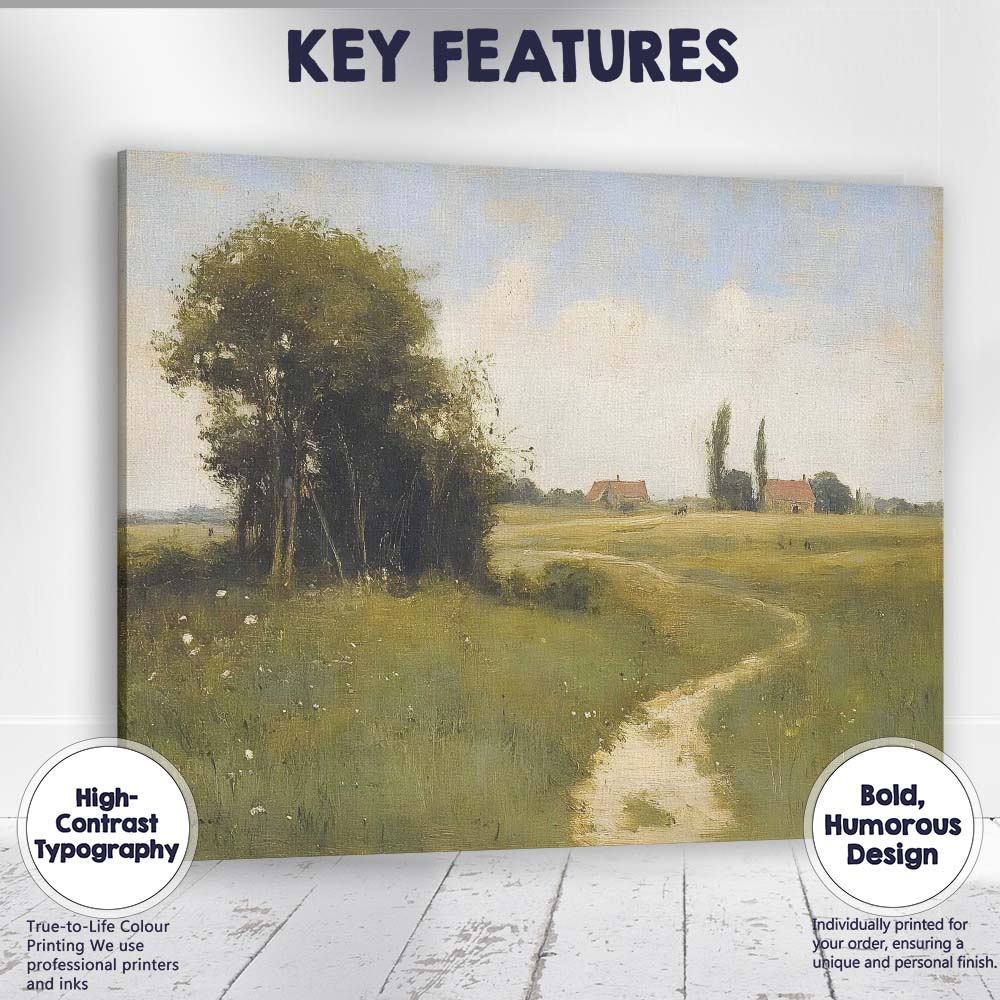 Rustic Meadow Footpath Country Farm Landscape Impressionist Canvas Wall Art Print Decor Picture Ready to Hang