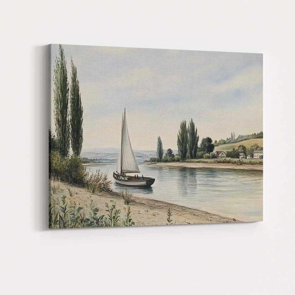 Serene River Sailboat Countryside Waterside Landscape Canvas Wall Art Print Decor Picture Ready to Hang
