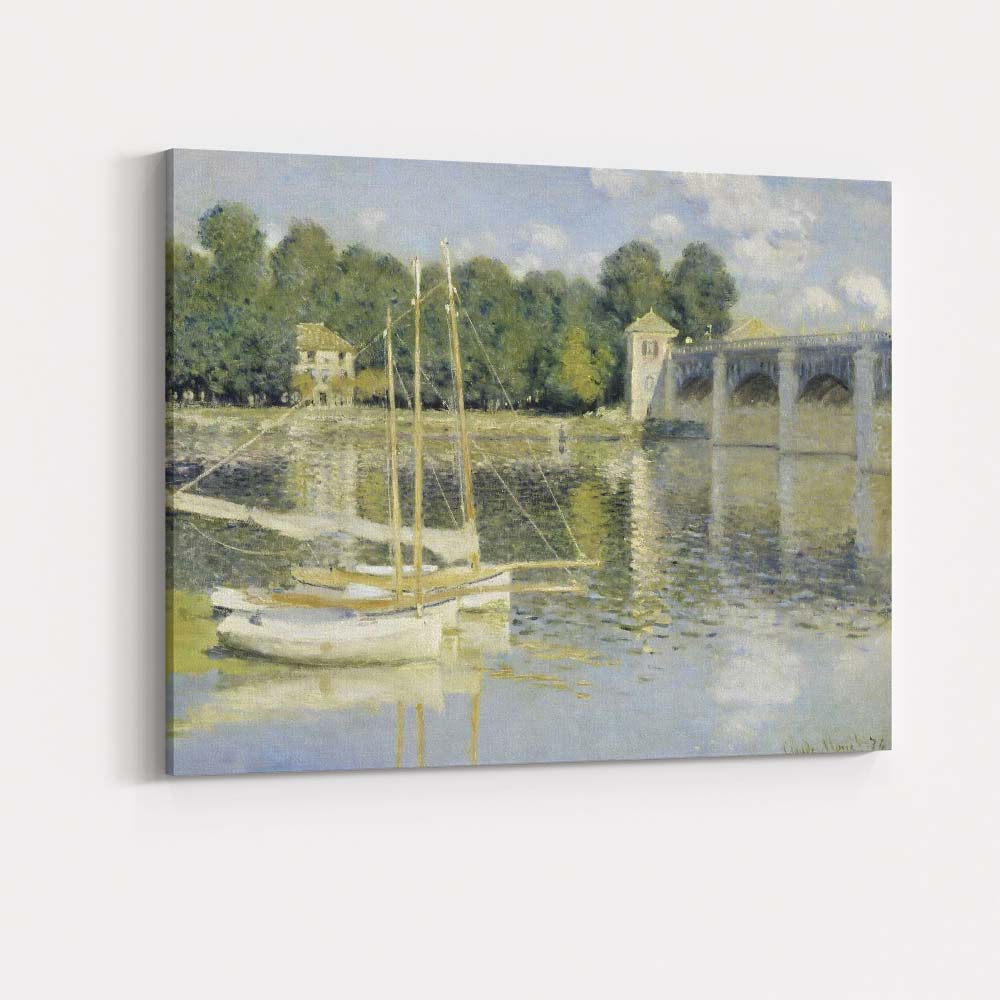 Impressionist Riverside Marina Bridge Reflections Waterscape Canvas Wall Art Print Decor Picture Ready to Hang