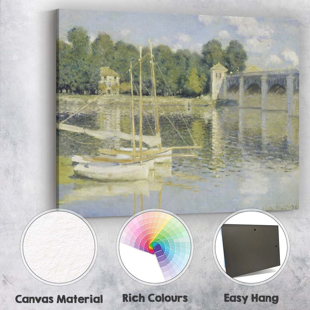 Impressionist Riverside Marina Bridge Reflections Waterscape Canvas Wall Art Print Decor Picture Ready to Hang