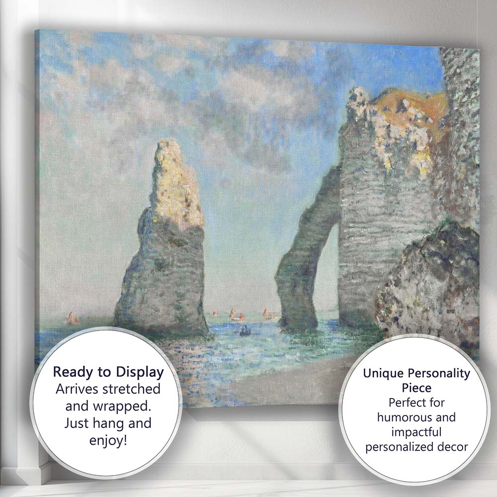 Claude Monet Inspired Coastal Sea Arch Cliffs Impressionist Canvas Wall Art Print Decor Picture Ready to Hang