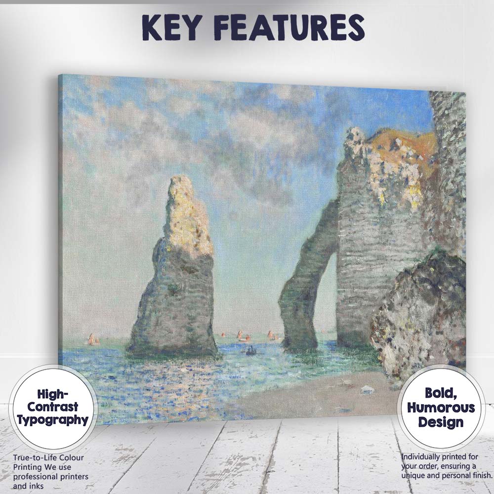 Claude Monet Inspired Coastal Sea Arch Cliffs Impressionist Canvas Wall Art Print Decor Picture Ready to Hang