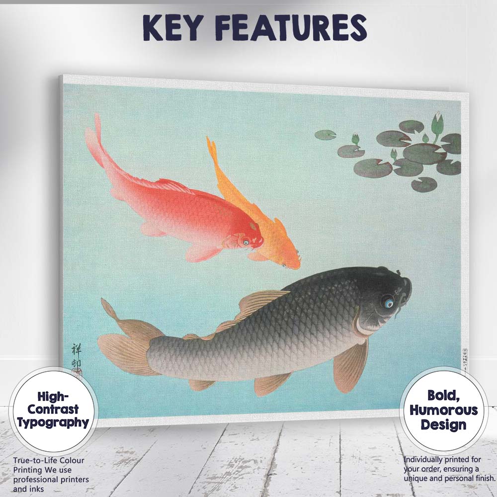 Japanese Koi Carp Pond Water Lily Traditional Artwork Canvas Wall Art Print Decor Picture Ready to Hang