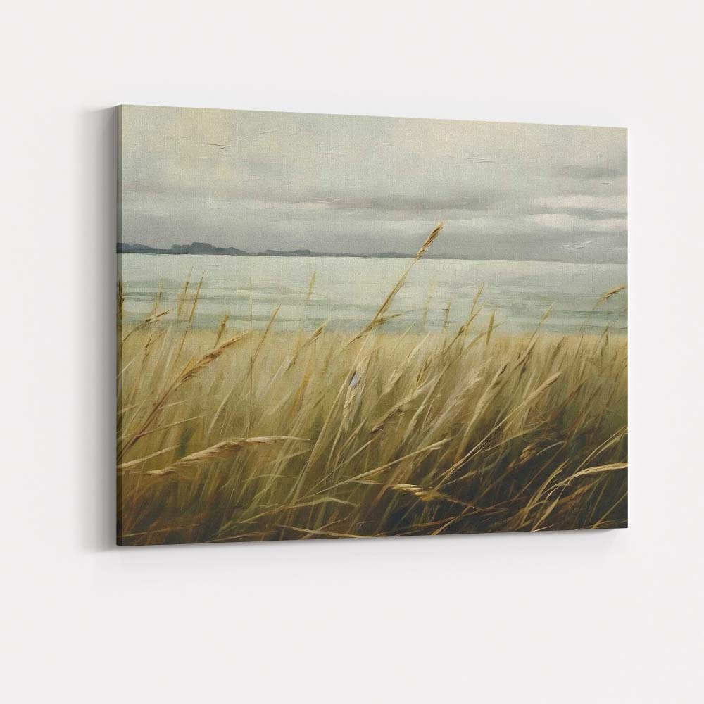 Golden Coastal Dune Grasses Tranquil Waters Landscape Canvas Wall Art Print Decor Picture Ready to Hang