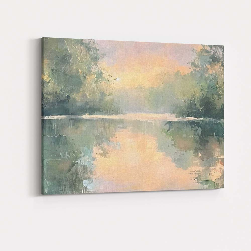 Soft Misty Sunrise Lake Reflection Landscape Canvas Wall Art Print Decor Picture Ready to Hang