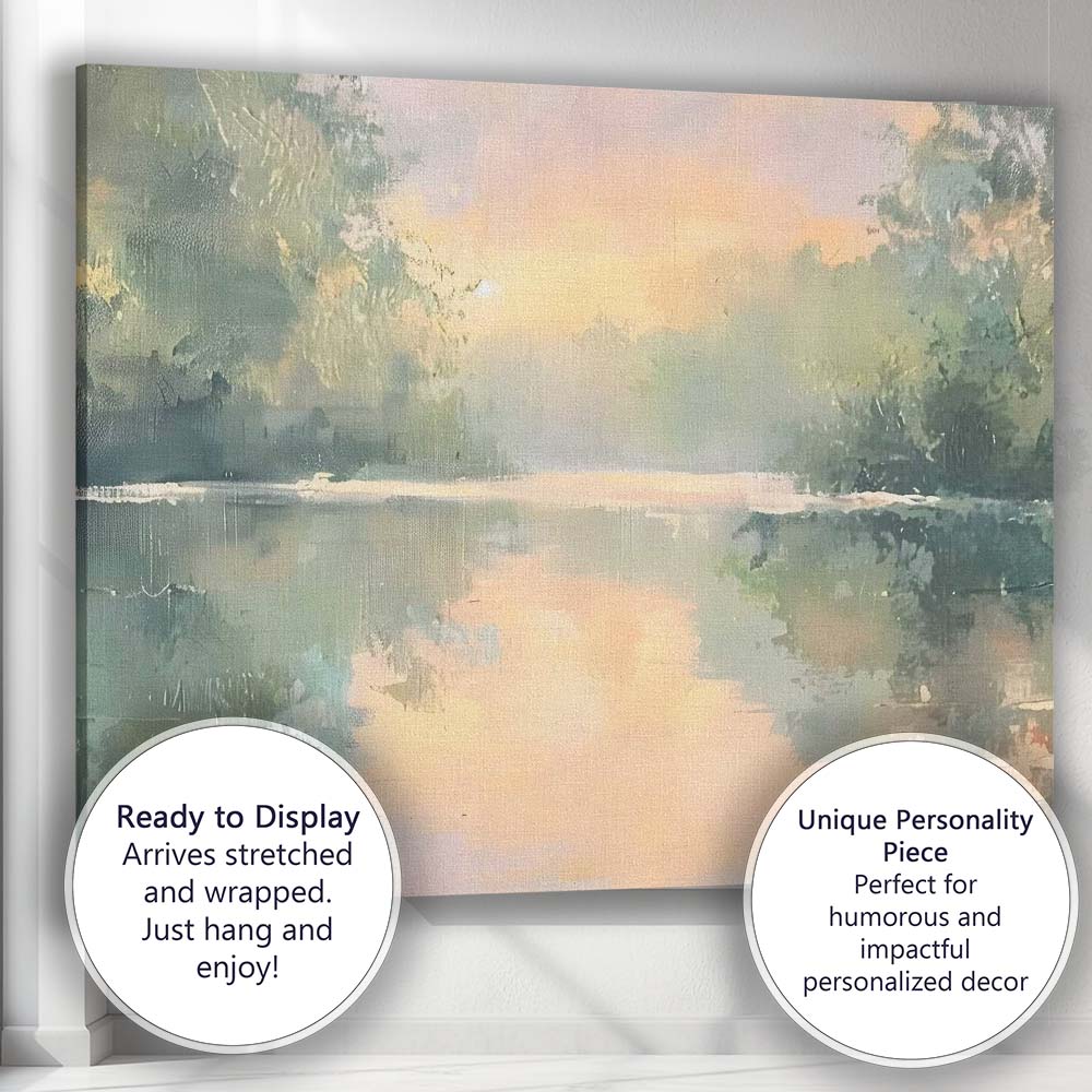 Soft Misty Sunrise Lake Reflection Landscape Canvas Wall Art Print Decor Picture Ready to Hang
