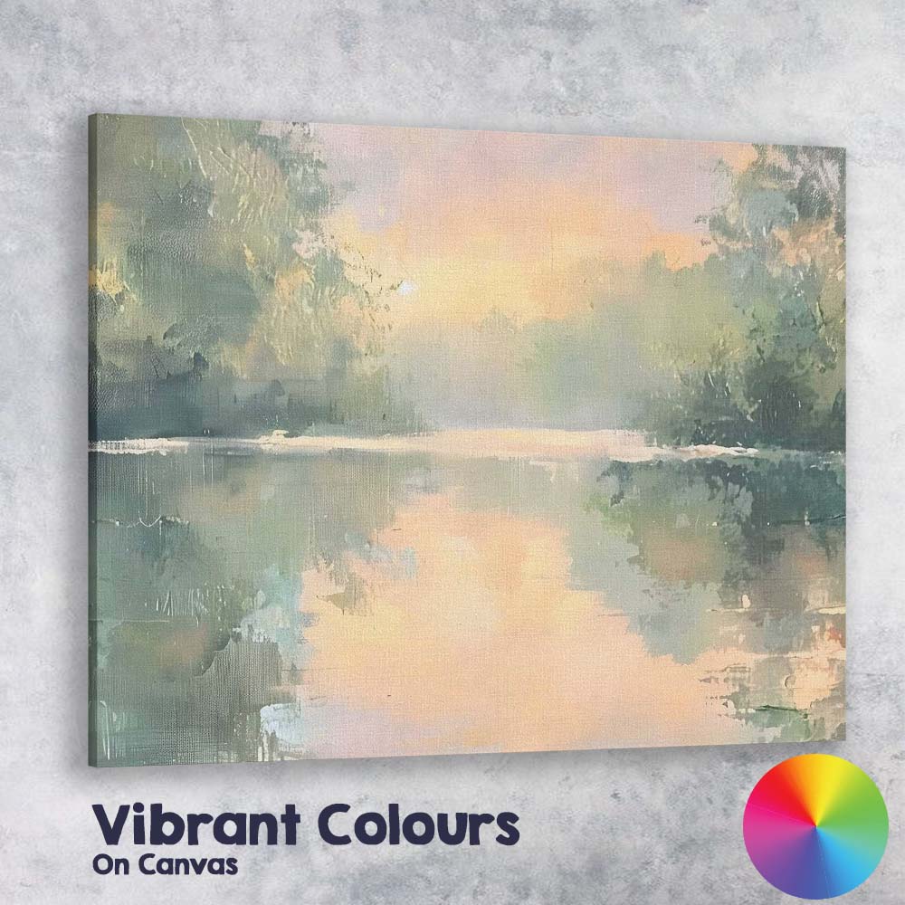 Soft Misty Sunrise Lake Reflection Landscape Canvas Wall Art Print Decor Picture Ready to Hang