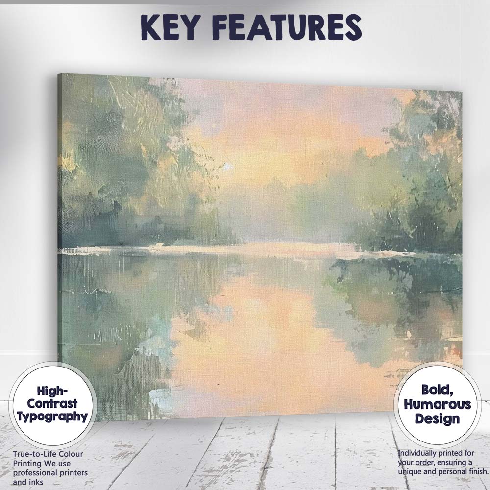 Soft Misty Sunrise Lake Reflection Landscape Canvas Wall Art Print Decor Picture Ready to Hang