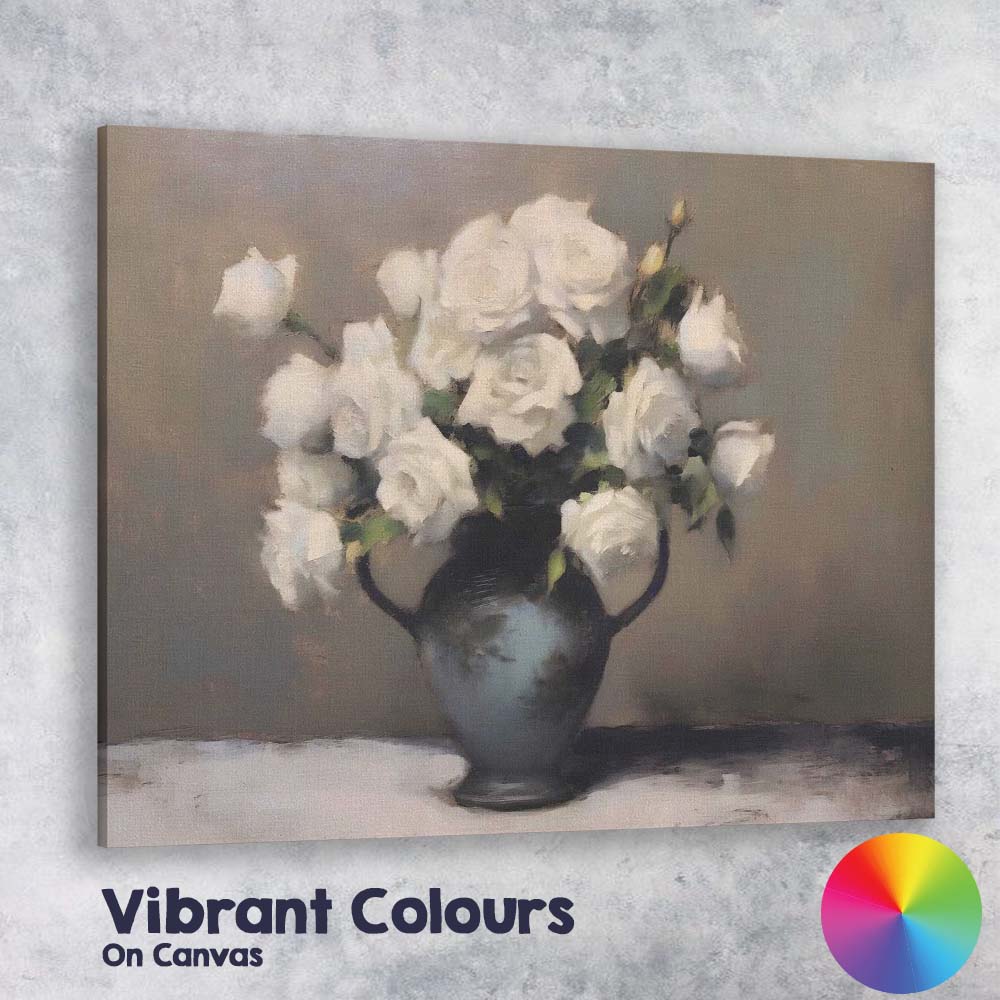 Elegant White Rose Bouquet Floral Still Life Canvas Wall Art Print Decor Picture Ready to Hang