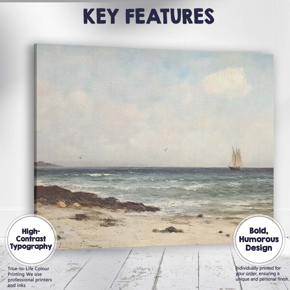 Coastal Sailboat Seascape Beach Impressionist Canvas Wall Art Print Decor Picture Ready to Hang