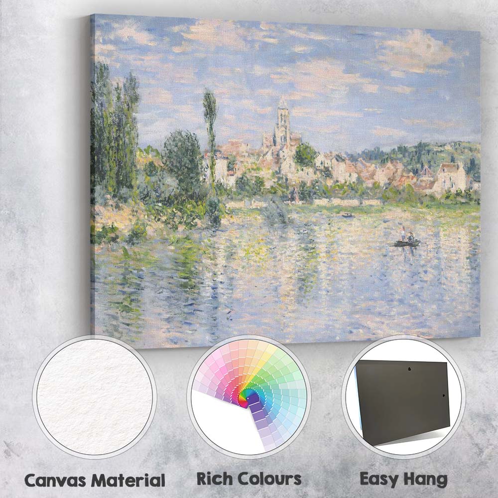 Impressionist Riverside Village Reflections Landscape Canvas Wall Art Print Decor Picture Ready to Hang