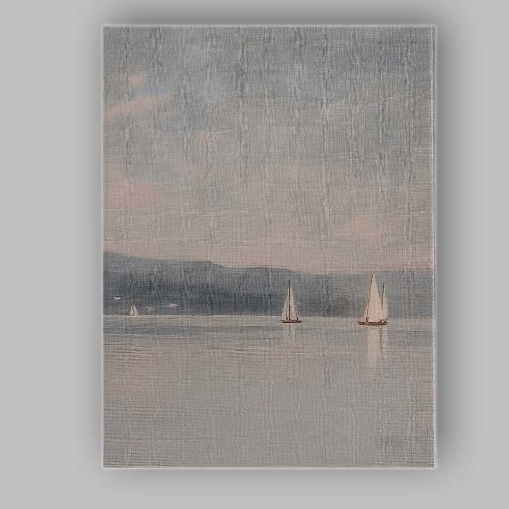 Minimalist Sailboats Tranquil Lake Neutral Coastal Landscape Canvas Wall Art Print Decor Picture Ready to Hang